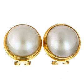 Gold Plated Sterling Silver South Pacific White Mabe Cultured Pearl Omega Post Earrings