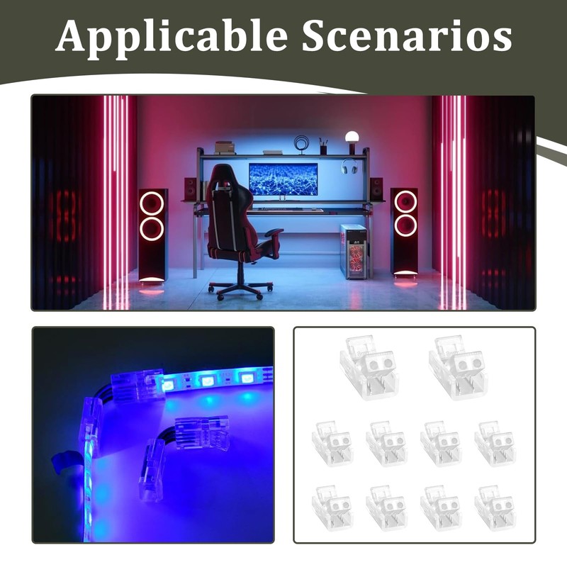 20 Pcs 2 Pin 8mm COB LED Strip Light Connectors,