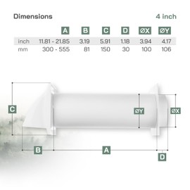 Vent Systems 4'' Inch Plastic Adjustable Through Wall Ventilation Kit - Dryer Vent Kit - Ventilation Tube With Exhaust Hood Vent Cover And Duct Connector - Built In Gravity Damper in Exhaust Hood