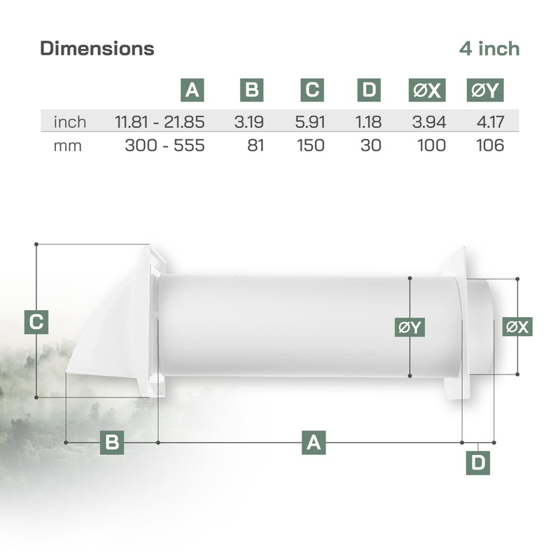 Vent Systems 4'' Inch Plastic Adjustable Through Wall Ventilation Kit