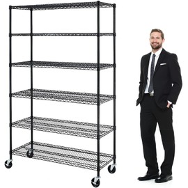 XXkseh 6000Lbs Capacity Storage Shelves Heavy Duty Shelving Unit 6 Tier Metal Shelving NSF Certified with Wheels and Adjustable Feets Commercial Grade Utility Shelf, 48"x 18"x 76" Wire Rack, Black