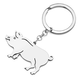 BAMAY Couples Pig Keychain Stainless Steel Cute Piggy Keyring Gifts for Women Girls Lovers Car Key Handbag Charms Decorations (Silver)