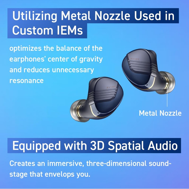 AVIOT TE-W1 Wireless Earbuds, Sound Coaxial 3D System, Adaptive Hybrid