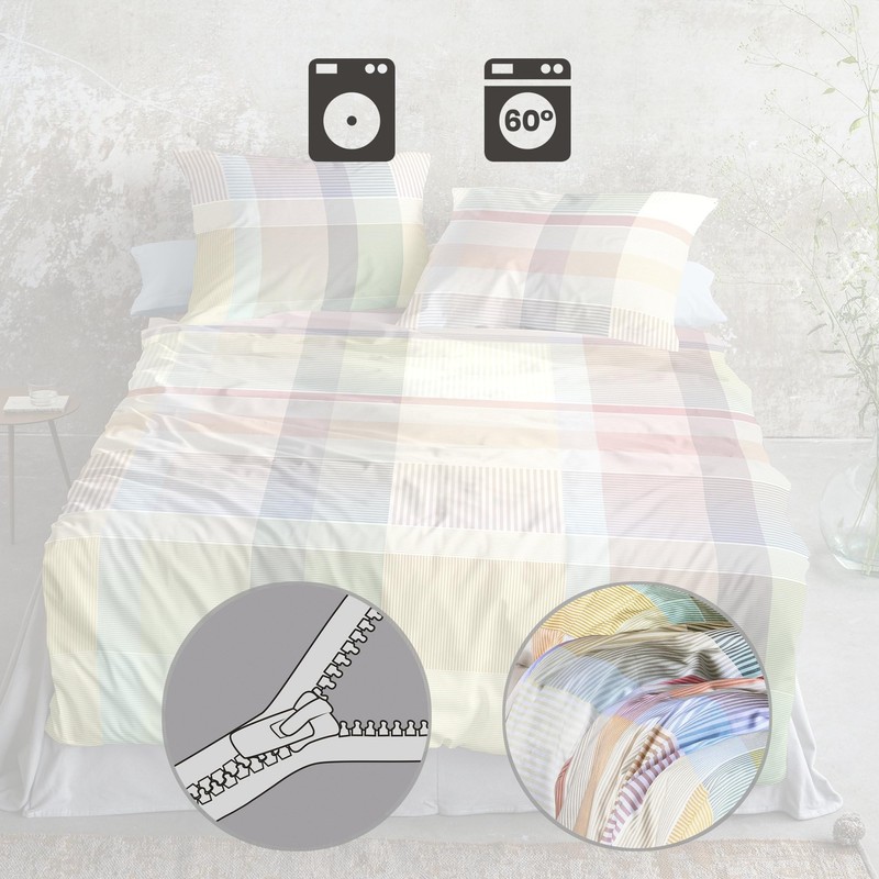 Irisette Bed Linen Mako Satin Yellow/Green/Dusky Pink Size 135 x