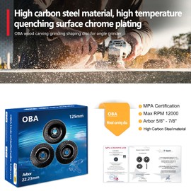 OBA Wooden Grinding Disc for Angle Grinder 125 mm, Wood Grinding, Tree Stump Removal, Milling Disc for Shaping, Grinding, Carving, Pack of 3