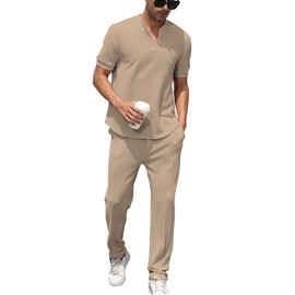 FZNHQL Men's Sportswear Tracksuit Set 2-piece Outfits for Men Style and Comfort Casual Track Suit Vacation Sweatsuit Khaki Brown XX-Large