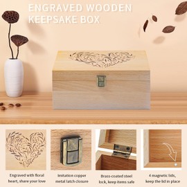EXISTING Wooden Memory Keepsake Box, Floral Heart Engraved Keepsake Boxes with Lids, Memory Box for Keepsakes for Anniversary, Wedding, Memory, Birthday, Valentines Day, Wood Box for Office or Home