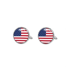 CuffSecret Stainless Steel Polished Round Photo Cufflinks With USA Flag Pattern