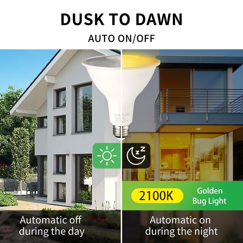 Qualilux PAR30 Dusk to Dawn LED Yellow Bug Light Bulbs,