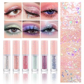 6 piezas de delineador de ojos con purpurina líquida, maquillaje coreano, delineador de ojos brillante, de larga duración, de secado rápido,...       