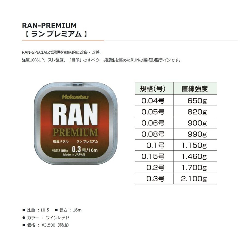 Hokuetsu Sangyo Line RAN PREMIUM Run Premium Composite Metal 16m