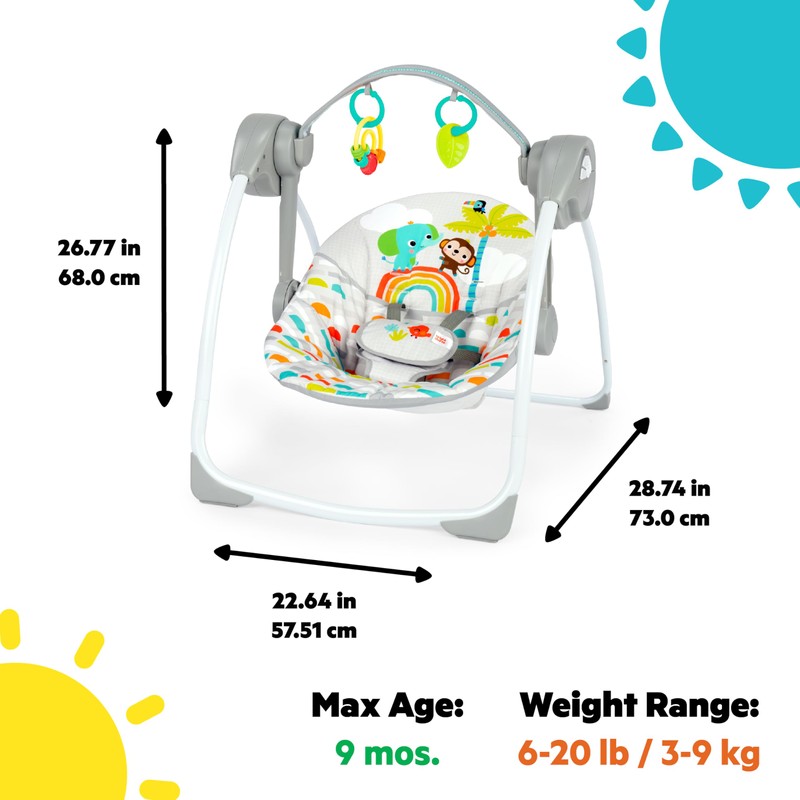 Bright Starts Playful Paradise Portable Compact Automatic Baby Swing with
