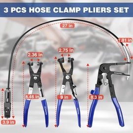 WORKPRO 3-Piece Hose Clamp Pliers Set with Pouch, Includes 27" Long Reach Wire Spring Hose Clamp Plier, Angled Spring Clamp Pliers, Flat Band Hose Clamp Pliers for Removal and Installation of Ring