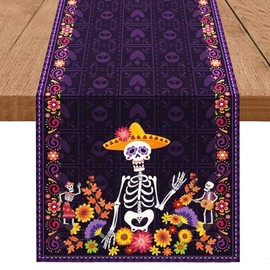 Camino de Mesa de Halloween, Camino de Mesa de Calavera de Halloween 183 x 33 CM, Perfecto para la Dia de Muertos Decoracion, Decoraciones Halloween y