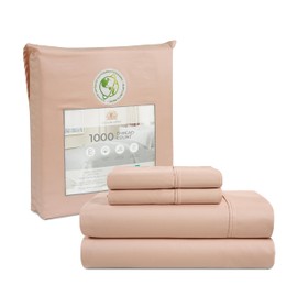 Casa Platino 1000 Thread Count Queen Bed Sheets Set, 4 Pieces, Cotton Rich Queen Sheets, Sateen Weave Pink Sheets Queen Set, Sheets Queen Size Bed Set Deep Pockets, Queen Size Sheets Set - Sepia Rose