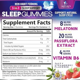 Gomitas para dormir, 8 mg de melatonina por porción, con extracto de passiflora para un sueño reparador, suplemento de melatonina de acción rápida par