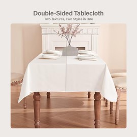 BALCONY & FALCON Waterproof Rectangle Table Cloth – Double-Sided Satin & Peach Skin – Wipe Clean & Washable for Dining, Party, Outdoor, Birthday, Holiday – White, 140 x 240 cm