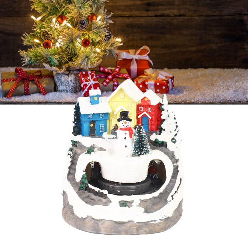 Xmas Music Box Resin Rotating Light Up Train Musical Box