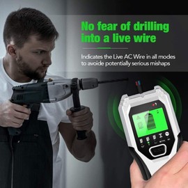 FOLAI Stud Detector, Wall Scanner,5-in-1 Stud Detector for Wood, AC Wire, Metal Studs, Cables, Joists, with LCD Display(Green Screen)