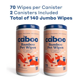 Caboo Caboo Tree Free Pet Wipes for Dogs & Cats, Natural, Deodorizing, Hypoallergenic Cleaning Wipes for Eyes, Ears, Paws, & Face (Unscented, 2 Canisters, Total of 140 Jumbo Wipe)