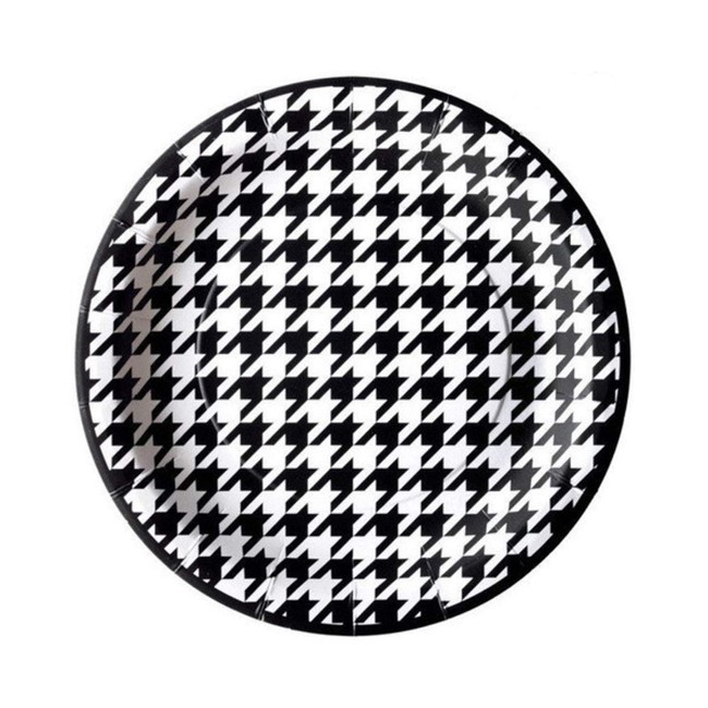 Houndstooth 7" Round Dessert Plates (8 Pack, Black and White) Alabama Houndstooth Collection by Havercamp