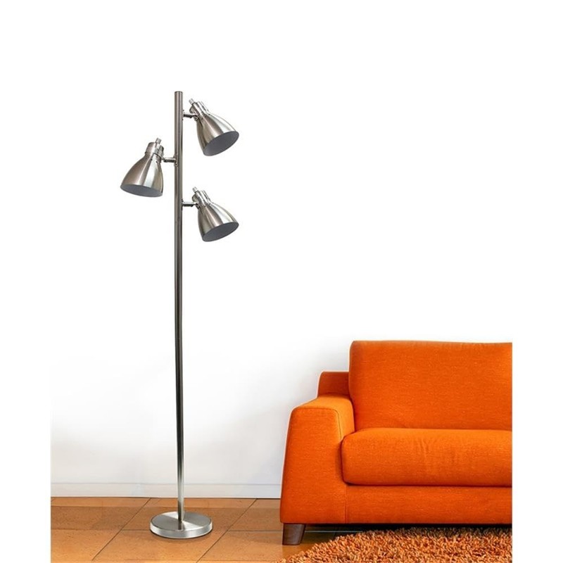 Simple Designs LF2007-BSN Metal 3 Light Tree Floor Lamp, Brushed