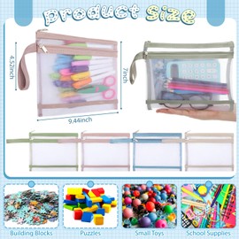 MotiMind 24 Pack Double Layer Mesh Zipper Pouch Bags Large Capacity Zipper Mesh Bags for Organizing Storage Colored Storage Pouch with Handle for School Office and Home (9.5 x 7.1 Inch, A5)