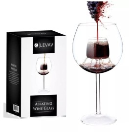 LEVAV Sommelier Aerating Decanter Glass Goblet On Stem - Unique For Wine