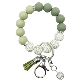 Unpafcxddyig Silicone Bead Keychain Bracelet Women Wristlet Key Ring Bangle Chains with Tassel,army green