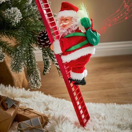 Qintora Climbing Santa Claus on Ladder, Electric Climbing Santa Claus, Santa Claus on the Ladder, Christmas Decoration with Music Toy for Christmas Tree, Windows, Walls, Garden