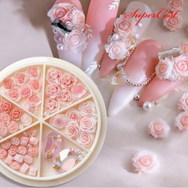 Nail art rose flower pearl rose pearl mix stone 6-piece set 9 types, no.468 flower stone set / 네일아트 장미꽃 진주 로즈펄 믹스 스톤 6칸 세트 9종, no.468플라워스톤세트