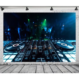 Loccor 8x6ft Fabric DJ Music Mixer Backdrop Professional DJ Mixer Controller Nightclub Dancing People Background for Disco Party Decorations Photo Shoot Studio Props