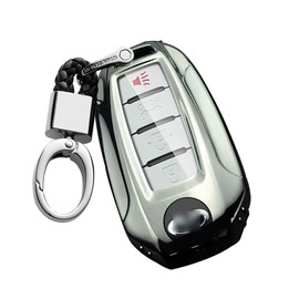 SANRILY Full Protection Keyless for Infiniti Key Fob Cover 5/4 Button Plating TPU Key Case with Keychain for Infiniti QX60 2020 2021 QX50 Q50 Q60 Car Keys-Silver