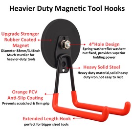 ULIBERMAGNET Magnetic Hooks,Heavy Duty Magnet Hook,Large Manget with Hooks for Hose,Jig Saw,Circular Saw,Workshop Organization,2 Pack Tool Hooks for Hammer Drill,Garden Tool(3.46inch/Orange)