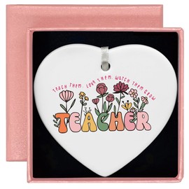 Floral Teacher Appreciation Gifts,Teach Them Love Them Watch Them Grow,Teacher Gifts,Thank You Gifts for Teachers,Teachers Appreciation Week Gifts, for Teacher-Heart Shaped Ornament