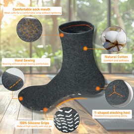 SOJOFEL Non Slip Grip Socks for Men - Anti Skid Crew Socks for Women Hospital Grippers Slipper Socks Cotton Rubberized Sticky Socks for Elderly Yoga Pilates Fitness 4 Pairs Mixed Color 9-11