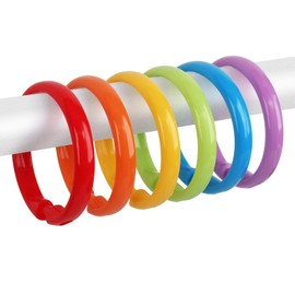 Qulable Colorful Shower Curtain Hooks - 12 Pcs Circular Plastic Shower Curtain Rings for Bathroom - O Shaped Rainbow Color Shower Hooks Rings for Shower Curtain Rod