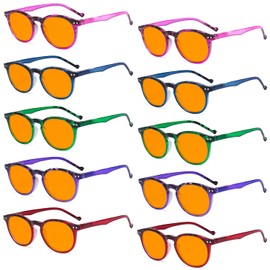 Eyekepper 10-Pack Orange Tinted Oval Round Blue Light Blocking Reading Glasses Retro Design Computer Readers for Women +0.50