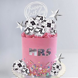 37 piezas de decoración para tartas de discoteca, bolas de discoteca plateadas, decoraciones para tartas con bolas de espejo, decoración para tartas de feliz cumpleaños, decoración de tartas de