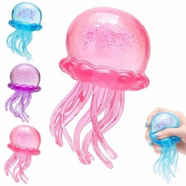 Jellyfish Squishy, Jelly Fish Squeeze Stress Ball, Fidget Malt Sugar Ball, Jellyfish Design Squeeze Slow Rise Balls for Party Favors Birthday Gift (Pink)