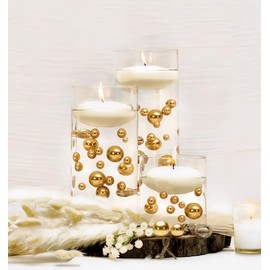 150 Floating Royal Blue/Navy Pearls - Jumbo Sizes - with Must Have Transparent Water Gels KIT for The Best Floating Effect - Fills 2 GL of Gels for Vases-Warm White Submersible Fairy Lights