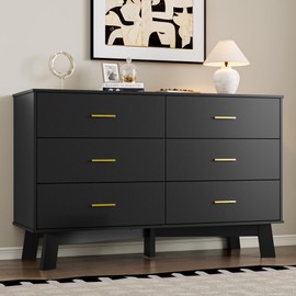BORNOON Dresser for Bedroom with 6-Drawer, 47.2" Modern Chest of Drawers with Metal Handles, X-Shape Base & Adjustable Center Leg, Anti-Tip Closet Organizers and Storage