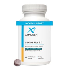 XYMOGEN 5-MTHF Plus B12 - Biologically Active Folate + Methyl B12 (Methylcobalamin) to Support Methylation and Nervous System Health - Great-Tasting Cherry Flavor (60 Quick-Dissolve Tablets)