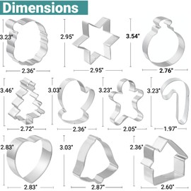 JOB JOL Christmas Cookie Cutters 10 PCS, 3'' to 3.5'', Santa Face, Gingerbread Man, House, Christmas Tree, Bell, Mitten