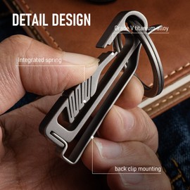FEGVE Titanium Belt Clip with Key Ring and D-Shaped Keyring, Duty Belt Key Holder for Men (Grey)