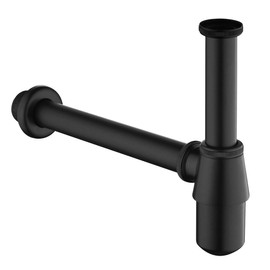 Keymark Siphon Black Cup Siphon for Sink and Washbasin, Brass Universal Syphon 1 1/4 x 32 mm, Bathroom Odour Trap with 200 mm Immersion Pipe, Designer Siphon Bottle Siphon for Drain Fitting
