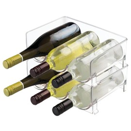 OnDisplay Clear Acrylic Stackable Wine Bottle Storage Organizer Rack – Durable Plastic Wine Holder for Kitchen, Countertop, or Pantry Organization (6 Bottle)