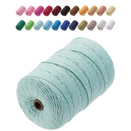 GOHOF Macrame Cord 3 mm x 200 m Premium Cotton Macrame Rope, 4 Strands Twisted Soft Cotton Cord, One of the Most Perfect Materials for Macrame Art, Cotton Cord without Chemicals (Cyan)