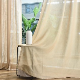 FINECITY Taupe Linen Curtains 63 Inch Length for Bedroom, Light Filtering Farmhouse Cottage Linen Textured Semi-Sheer Curtains 2 Panels, Burlap Look Privacy Back Tab Linen Drapes, 52 x 63 Inch, Taupe