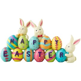 Soulnioi Bunny and Egg Figurine Centerpiece Decoration Easter Tabletop Decoration for Easter Spring Decoration HAPPY EASTER